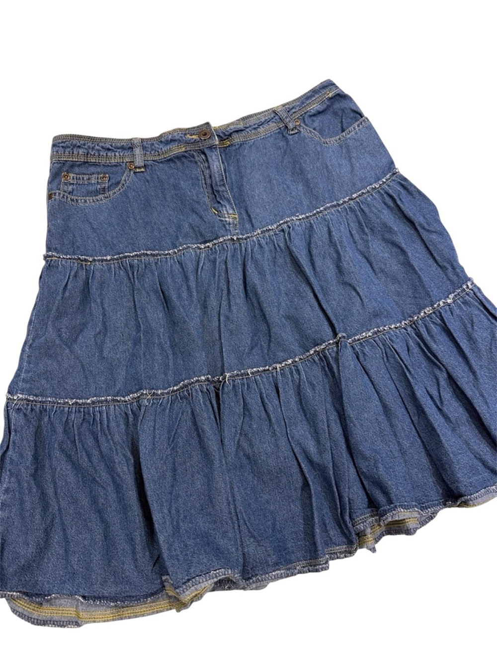 Y2K Denim Tiered Midi Skirt - Blue